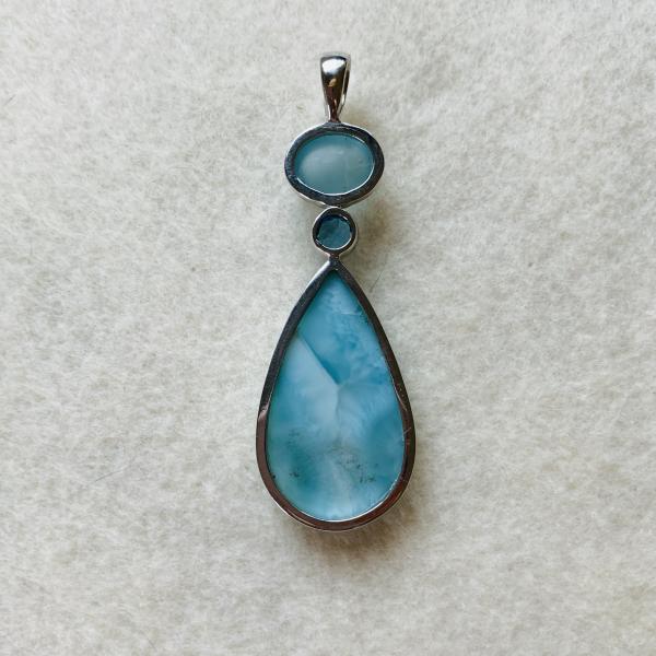 Larimar, Swiss Blue Topaz and cabochon Aquamarine pendant picture