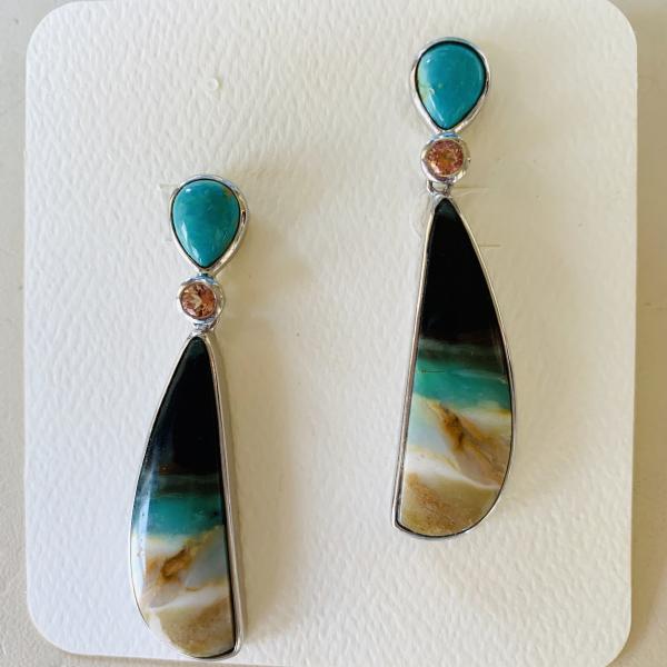 Turquoise and Petrified Palm earrings - sold picture