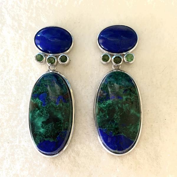 Lapis, Azurite-Malachite and Tourmaline earrings picture