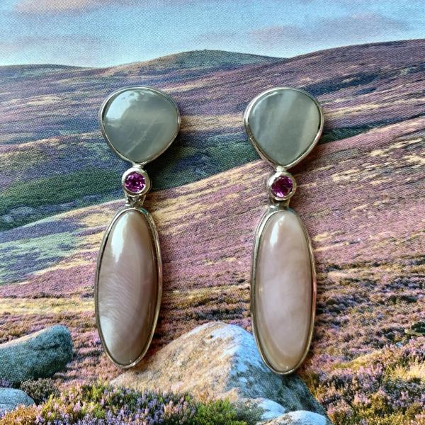 Mother of Pearl and Pink Tourmaline drop earrings picture