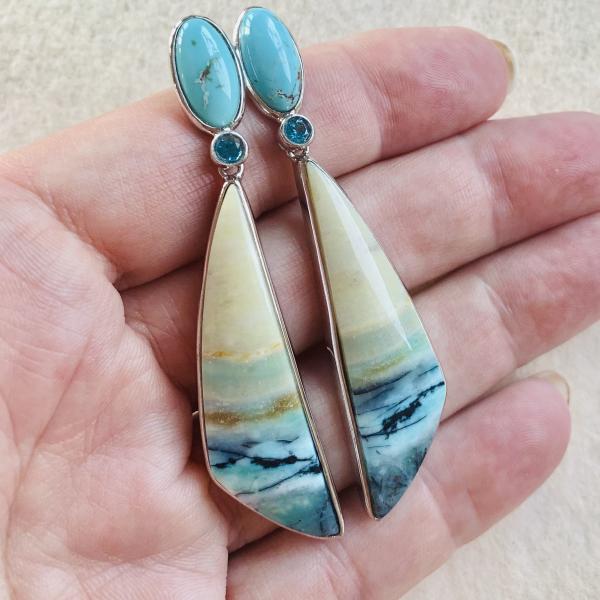 Sold - Turquoise, Opalized Palm and Blue Topaz earrings picture