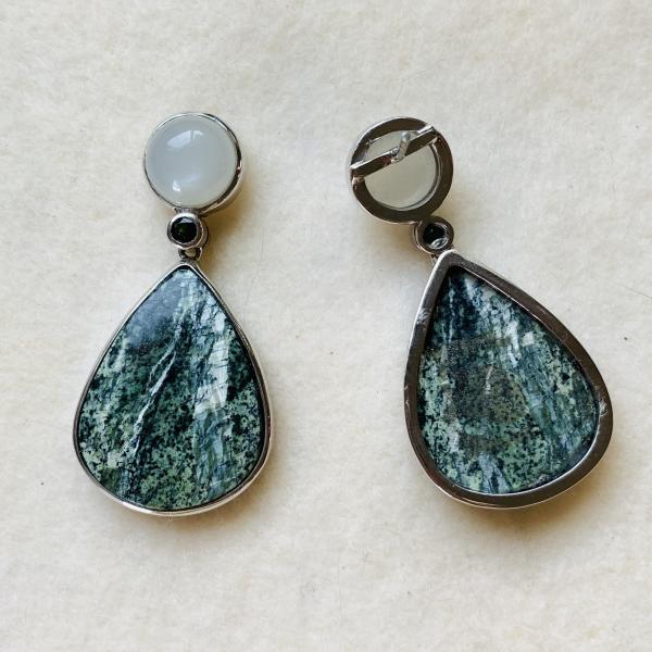 Seraphinite, Moonstone and Tourmaline drop earrings picture