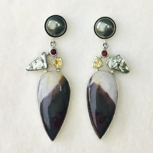 Jasper, Pyrite, Citrine and Agate earrings picture