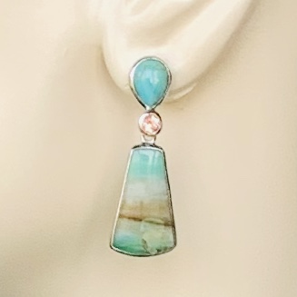 Sold - Turquoise, Opalized Palm and faceted Sunstone drop earrings picture