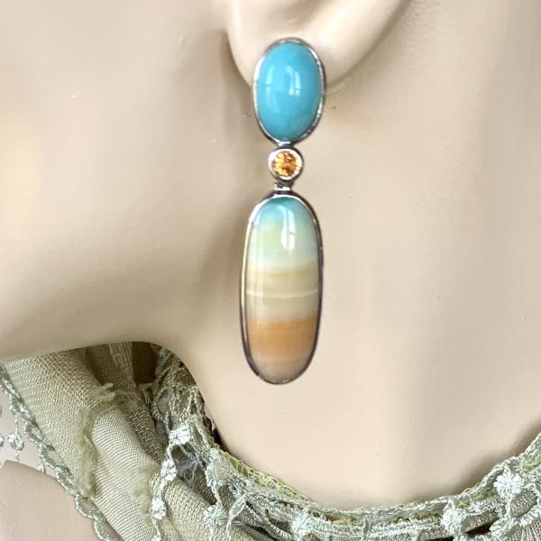 Sold - Turquoise, Opalized Palm and Citrine earrings picture