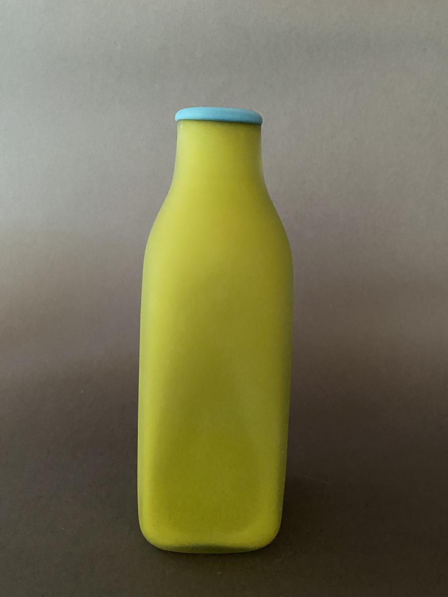 Square Bottle Sandblasted- Olive Green with Turquoise Lip picture