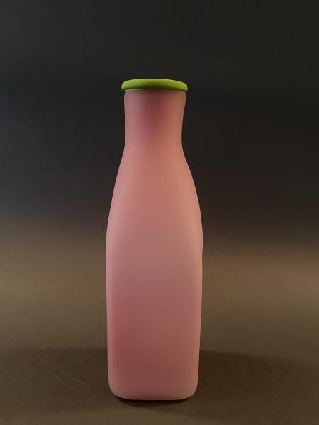 Square Bottle Sandblasted – Raspberry with Lime Green Lip picture