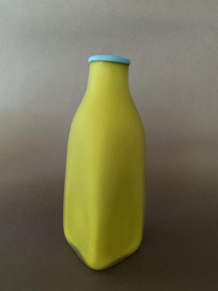 Square Bottle Sandblasted- Olive Green with Turquoise Lip