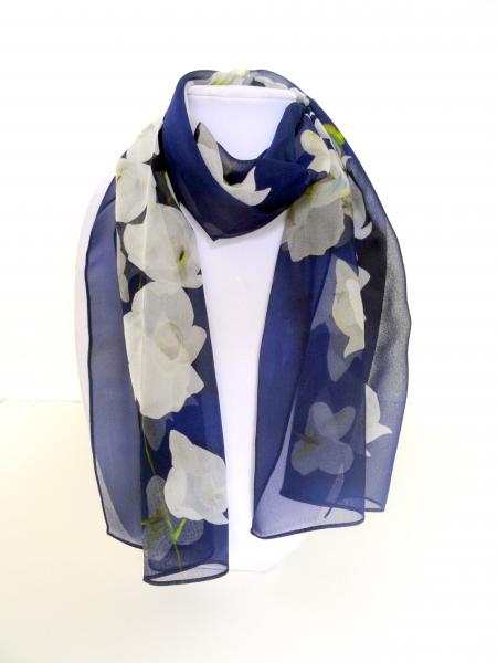 White Tropical Orchids on Navy