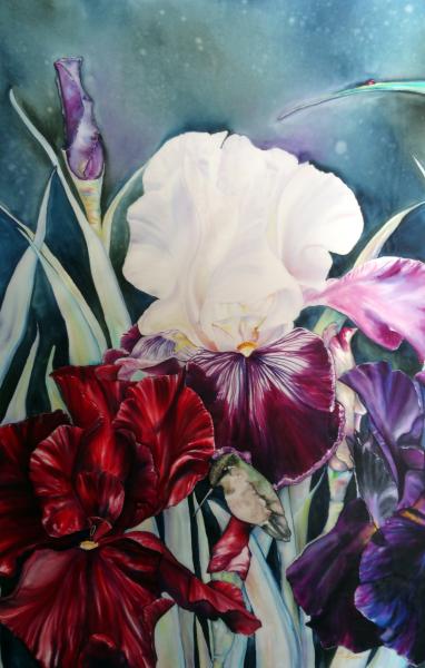 Original Silk Painting, Carnival iris I