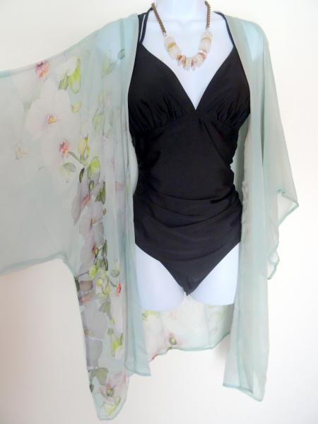 Angelic Orchids Kimono Cover-Up, Sheer, Sea Glass