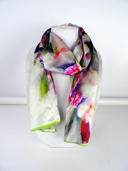 Cherry Blossoms Silk Scarf green border