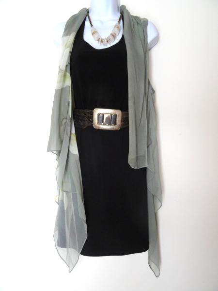 White Orchids on Gray Sleeveless Duster/Vest/Poncho