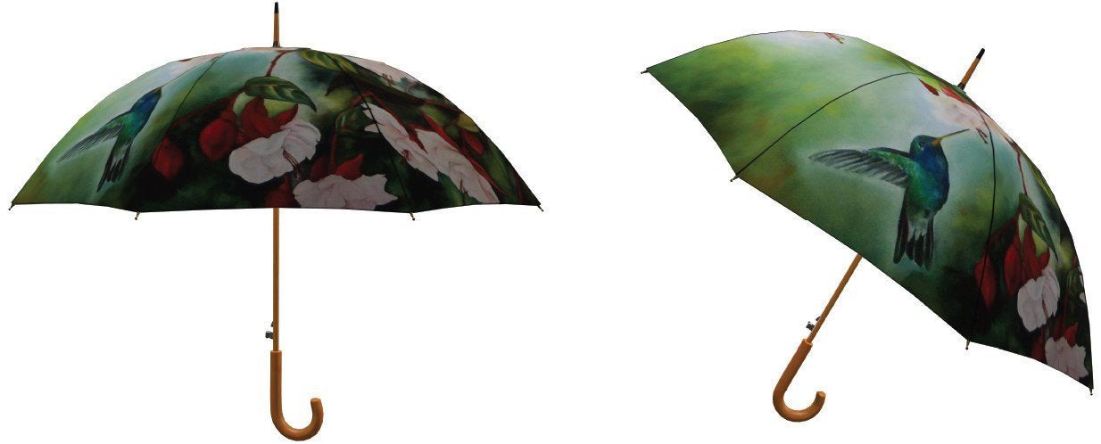 Artful Umbrella - "En Pointe" Hummingbird and Fuschias