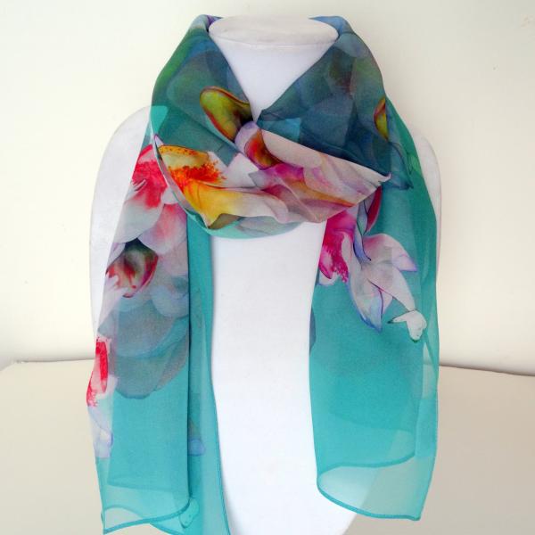 Lotus Sheer Silk Scarf, Agave (blue-green)