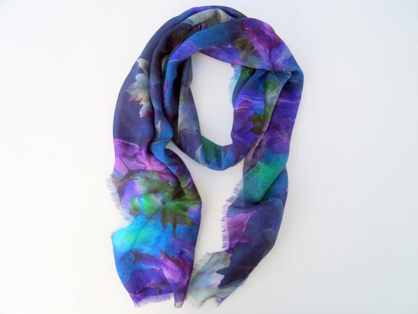 Fall Leaves & Brilliant Blue Wool Scarf