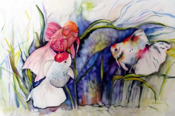 Original Art on Silk, Fancy Fish