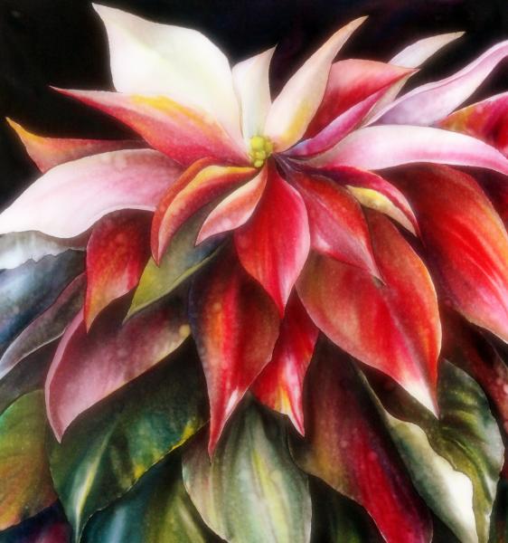 Original Art on Silk, Holiday Poinsettia