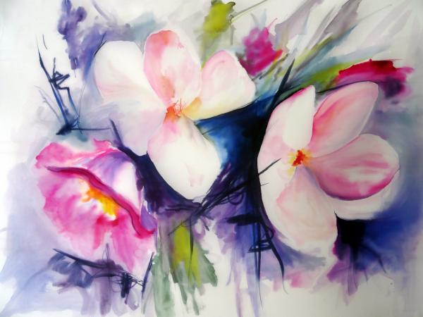 Original Art on Silk, Watercolor Cherry Blossoms