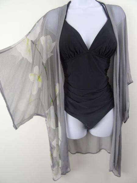 Orchids with Love Kimono Cover-Up, Sheer, Gray