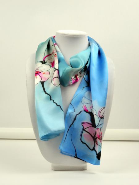 Sakura Sky Blue Silk Scarf