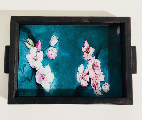 Charcuterie Glass Art Board "Sakura Teal Blue"