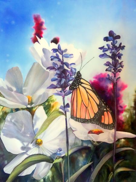 Original Silk Painting, Monarch Summer