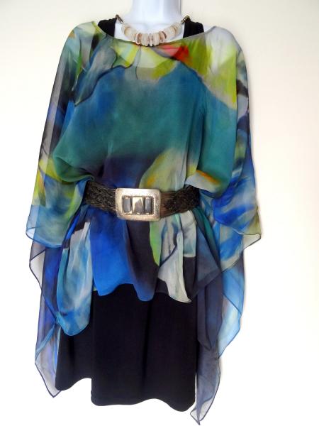Water Lily Abstract Poncho - Cover up - Sheer Poncho - Sheer Caftan