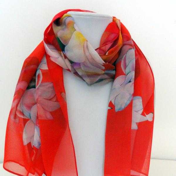 Lotus Sheer Silk Scarf, Sunset (red-orange)