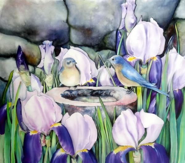 Original Art on Silk, Blue Birds