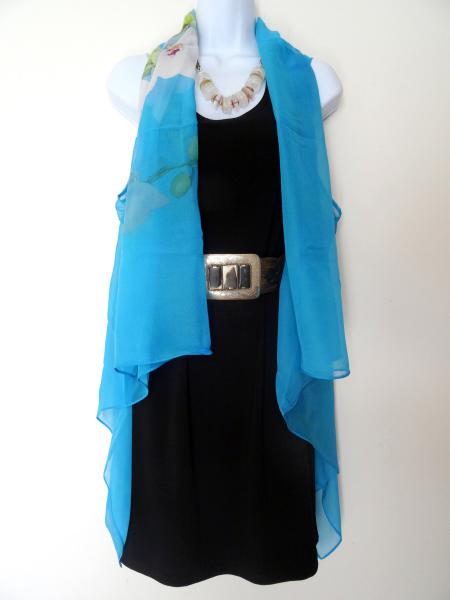 White Orchids on Azure Blue Sleeveless Duster/Vest/Poncho