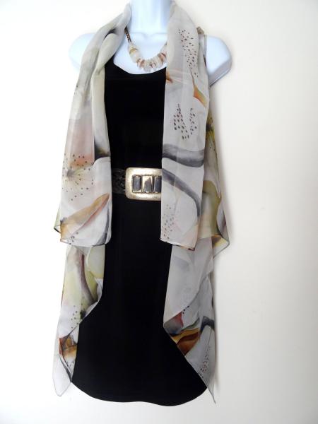 Asian Pear Blossoms & Bumble Bees Sleeveless Duster/Vest/Poncho