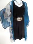 White Orchid Spray Kimono Cover-Up, Sheer, Prussian Blue