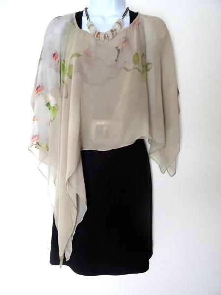 White Orchids on Sage/Beige Love Sleeveless Duster/Vest/Poncho picture