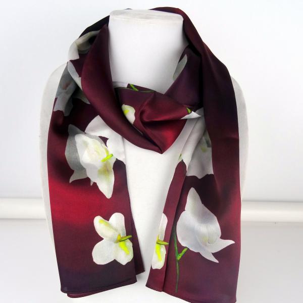Burgundy Scarf with White Orchid