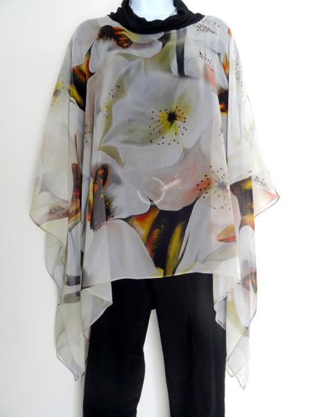 Asian Pear Blossoms & Bumble Bees Poncho - Cover up - Sheer Poncho - Caftan