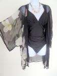 Orchids with Love, Kimono Cover-Up, Sheer, Black