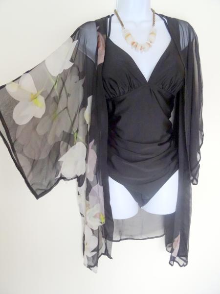 Orchids with Love, Kimono Cover-Up, Sheer, Black picture
