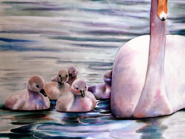 Original Silk Painting, Evening Swim