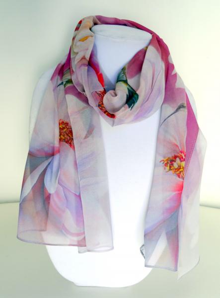 Blessings Hummingbird/Peony Sheer Silk Scarf on Rose