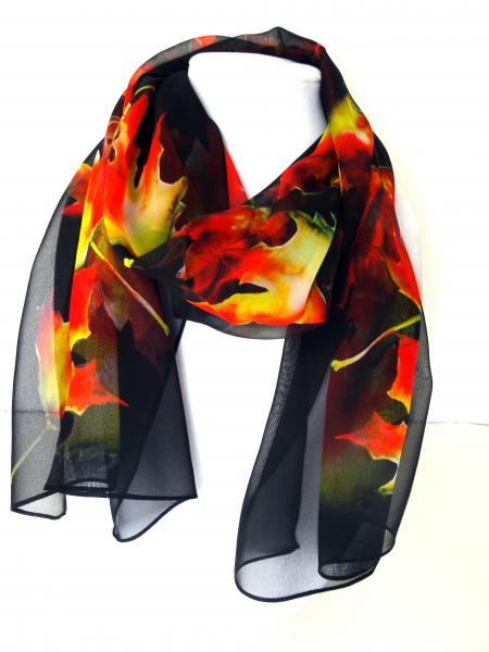 Fall Maple Leaves Sheer Silk Scarf, on Black