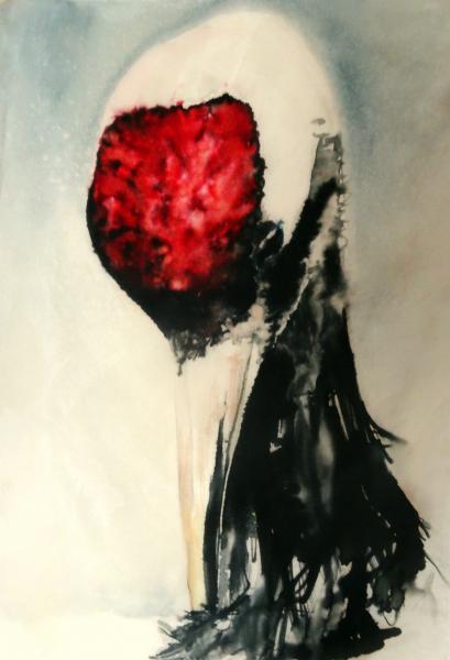 Original Silk Painting, Crane