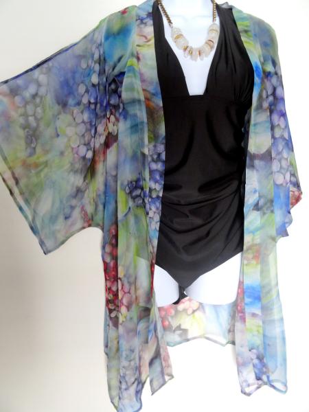 Watercolor Grapes Kimono Cover-Up, Sheer