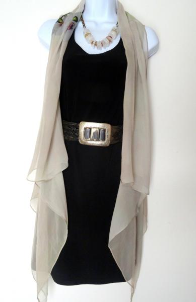 White Orchids on Sage/Beige Love Sleeveless Duster/Vest/Poncho