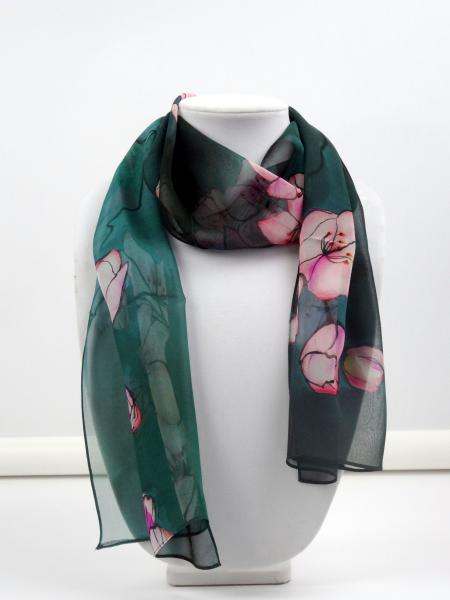 Sakura Sheer Silk Scarf, Teal