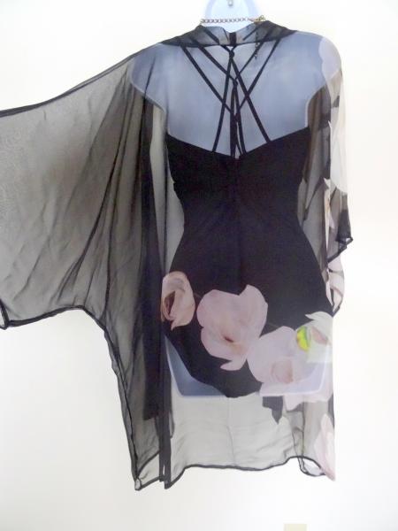 Orchids with Love, Kimono Cover-Up, Sheer, Black picture