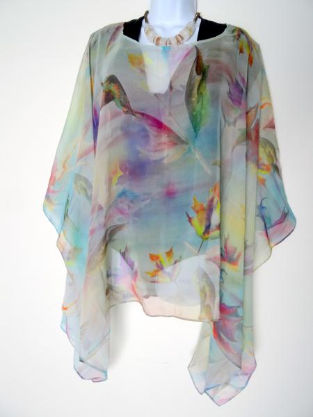 Pastel Hummingbirds & Leaves Sheer Cover up - Caftan - Poncho