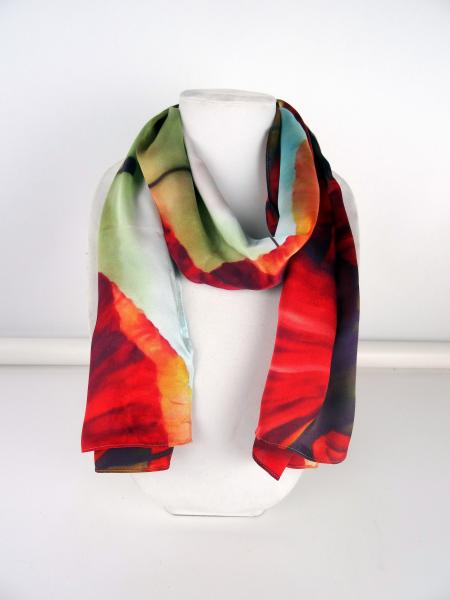 Poppy Silk Scarf - with Delicate White Orchid Silk Scarf