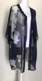 Orchids with Love Kimono Cover-Up, Sheer, Navy