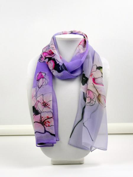 Sakura Sheer Silk Scarf, Lavender